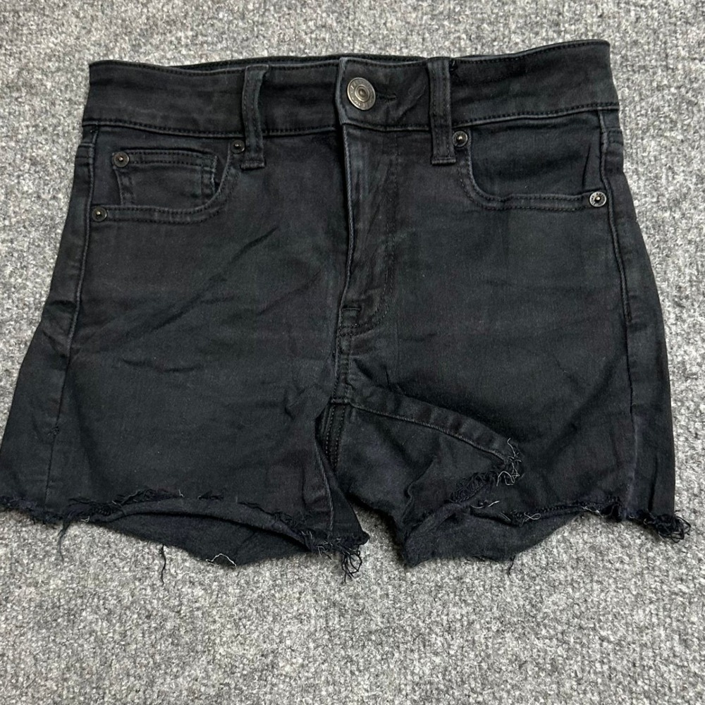 American Eagle Shorts Womens Size 00 Black Denim Raw Hem Stretch Slim High Rise